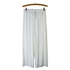 Mlle Gabrielle white gauzy crepe wide leg coastal beach preppy pants large